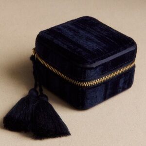 Sezane Navy Blue Velvet Jewelry Box with Tassel